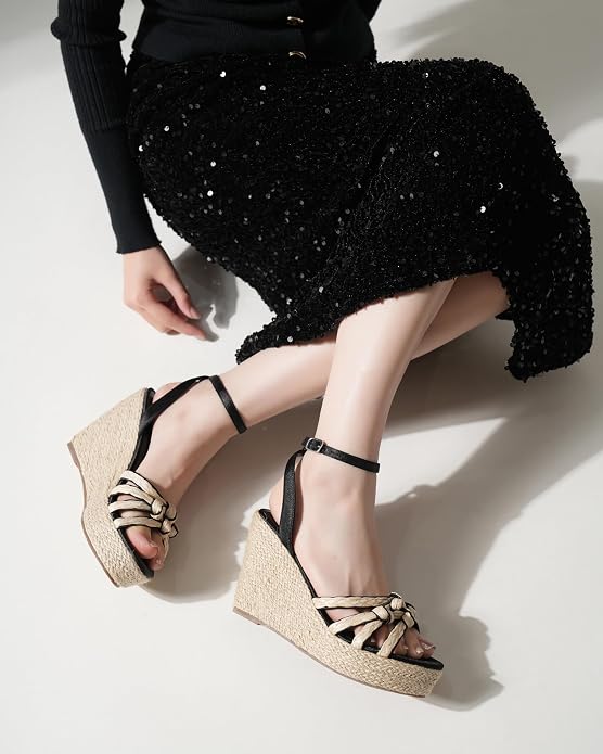 Open Toe Wedge Sandals for Women Espadrilles Platform Braided Strappy Sandals - Image 8