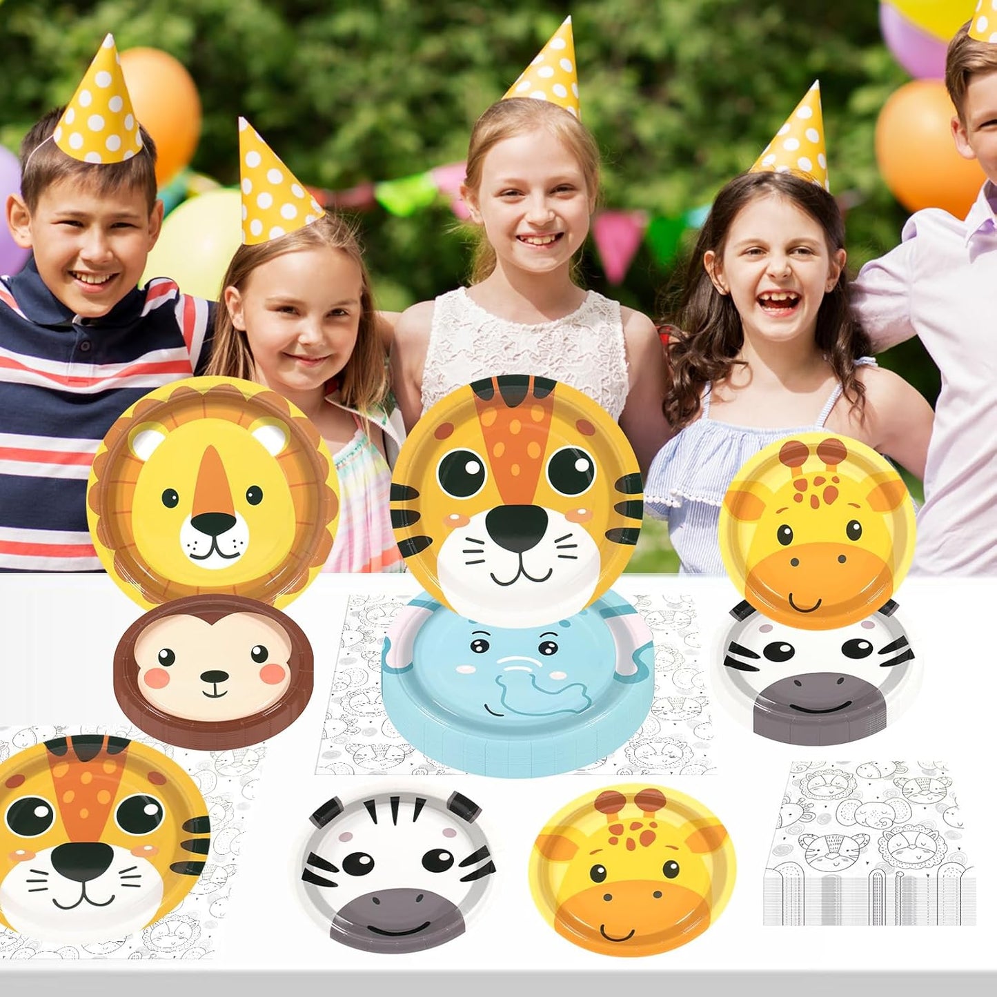 180Pcs Jungle Wild Animal Paper Plates Party Supplies Zoo Animal Paper Plates and Napkins Serve 60 Disposable Tableware Set for Birthday Party Decorations Game Day Family School Holiday Sports Events