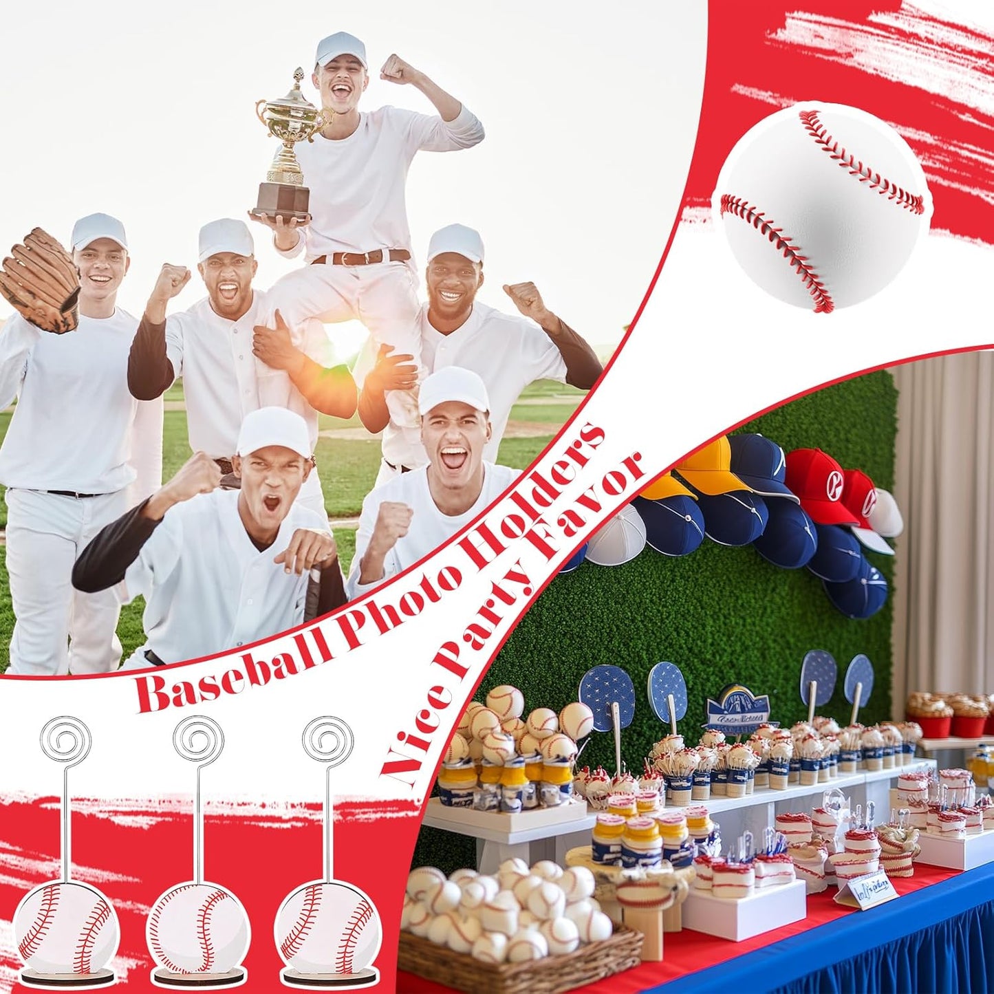 24 Pcs Sports Ball Base Memo Clips Baseball Shaped Metal Wire Table Number Holders Baseball Card Holder Round Place Card Stands for Picture Note Card Menu Wedding Party Office