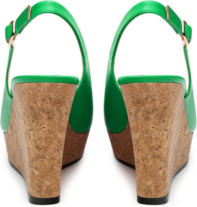Womens Peep Toe Wedge Heels Matte Fashion Cork Slingback Pumps Platform Wedge - Image 4