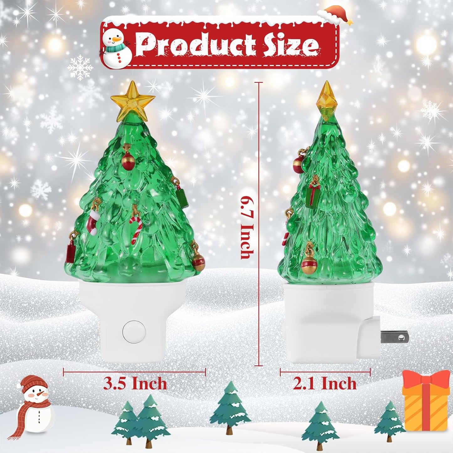 2 Pack Christmas Tree Night Light Plug into Wall Glitter Water Nightlight with USB/Outlet Options, Christmas Tree Decorative Nightlight for Bedroom Kitchen Nursery Holiday Decorations Gifts (Tree)