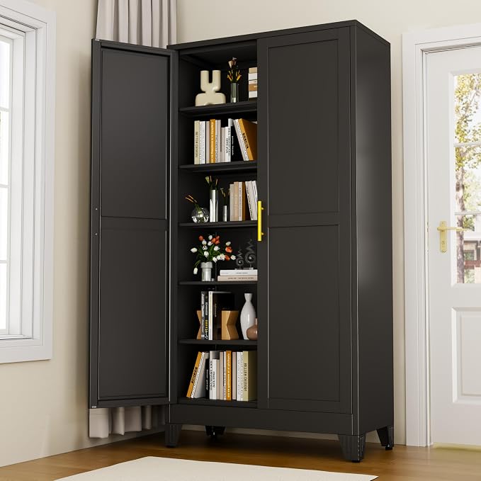Black Metal Storage Cabinet, Kitchen Pantry Storage Cabinet by RISTERN