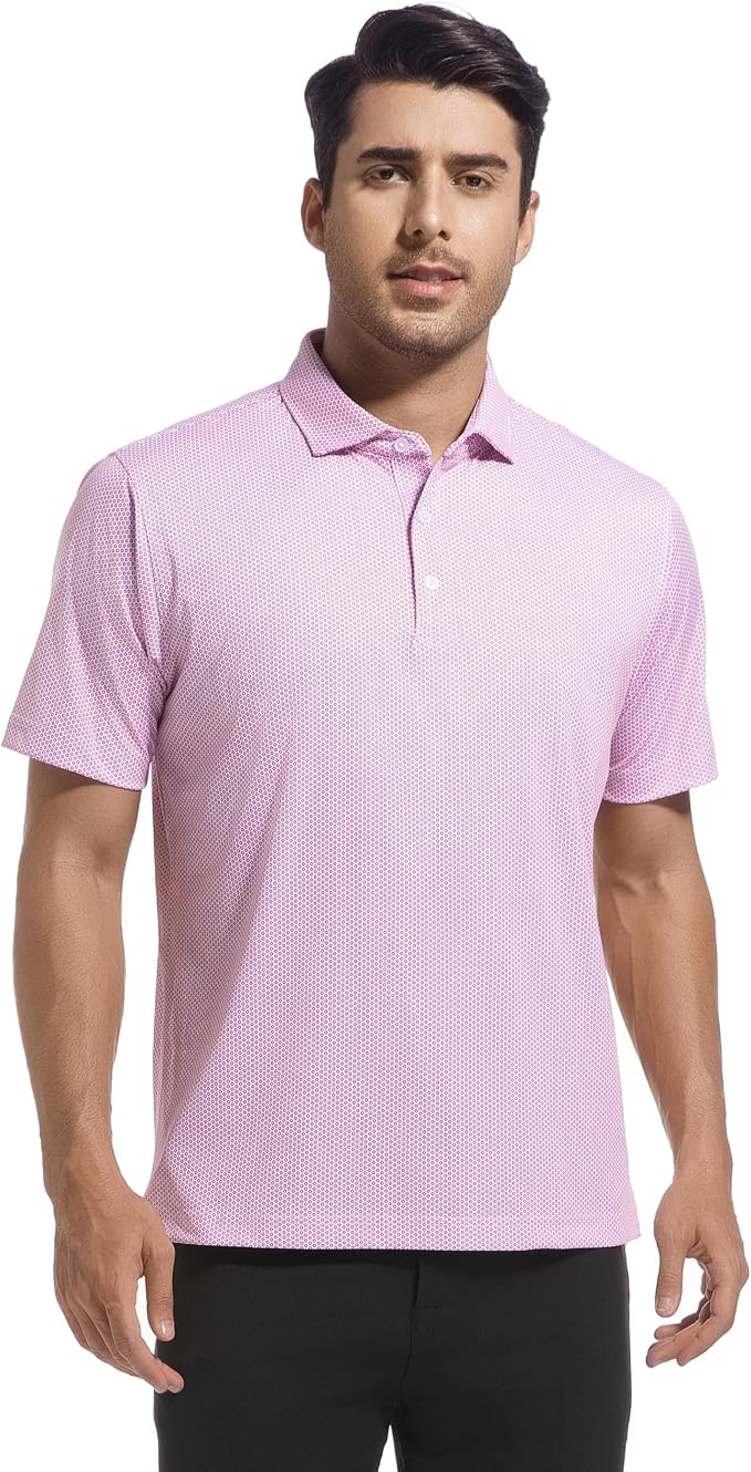 Alex Vando Mens Golf Shirt Moisture Wicking Classic Print Golf Shirts - Image 3