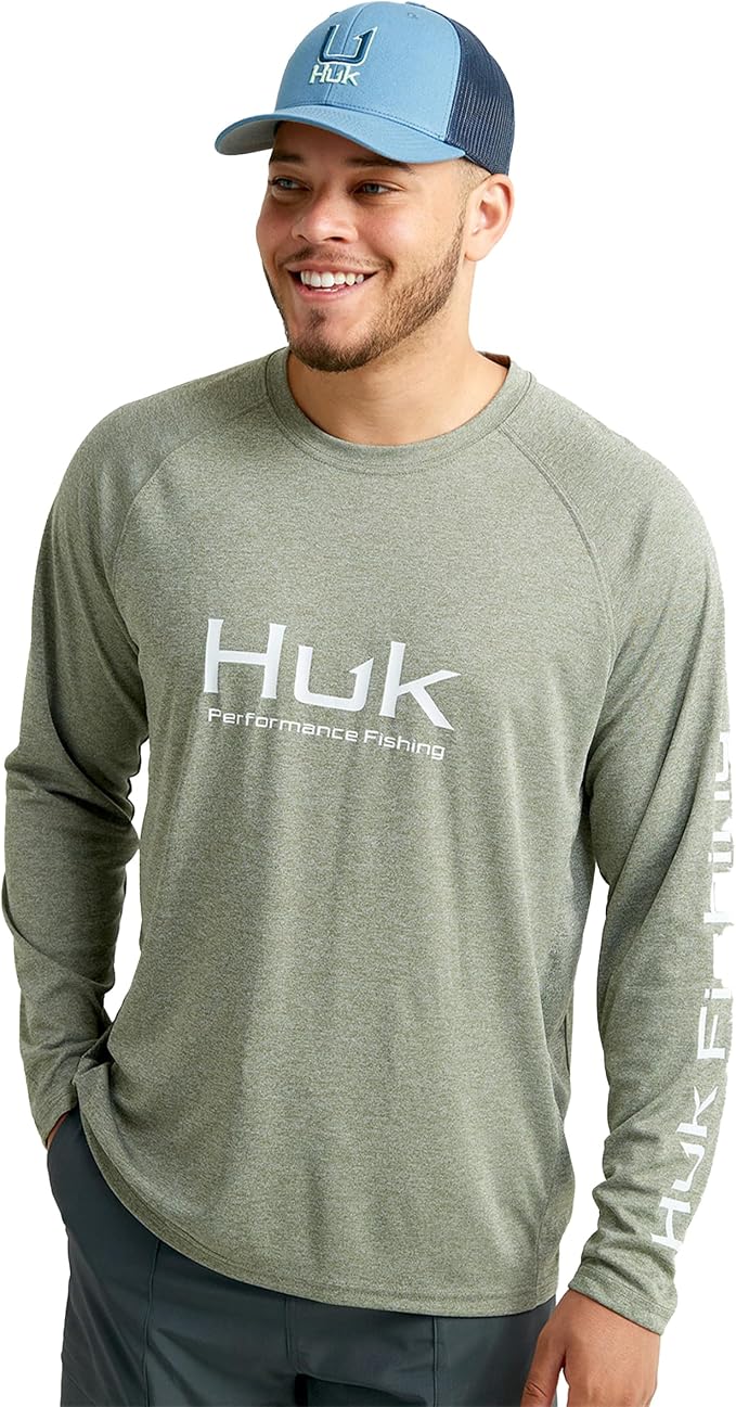 HUK Mens Pursuit Heather Long Sleeve Shirt, Fishing Shirt by HUK
