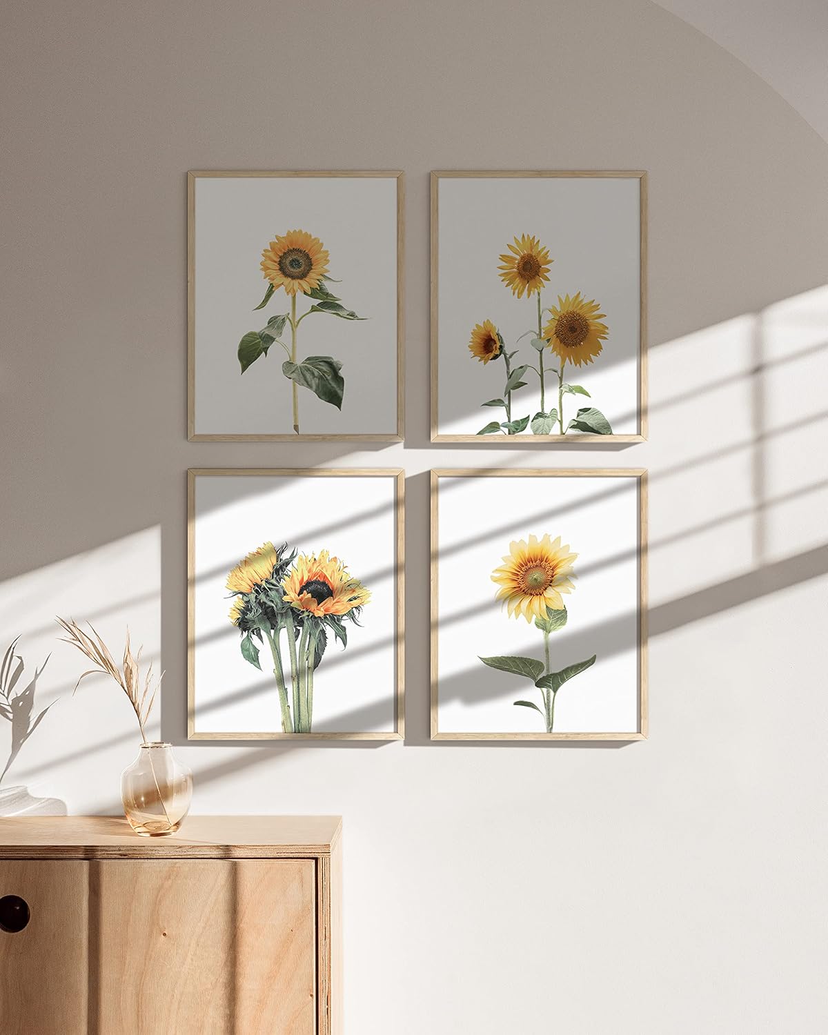 HAUS AND HUES Sunflower Wall Decor - Set of 4 Sunflower Posters, Bedroom and Kitchen Decor, Yellow Wall Art, Flower Pictures (11"x14", Unframed)