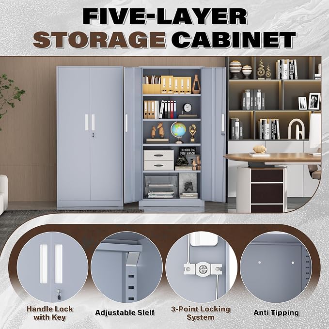 Incbruce 72” Metal Storage Cabinet, Locking Steel Storage Cabinet - Image 8