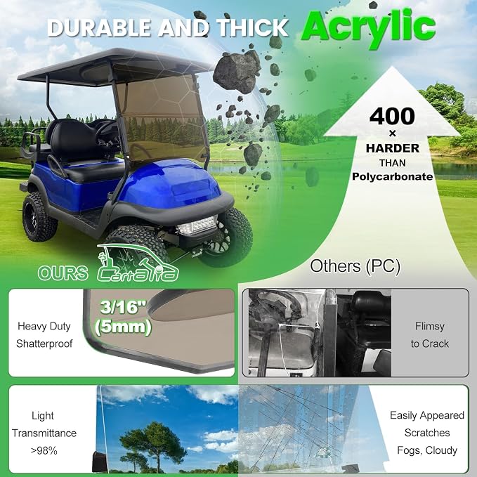 Golf Cart Foldable Windshield 3/16" Thicken Only Fits Club Car Precedent 2004+ - Image 4