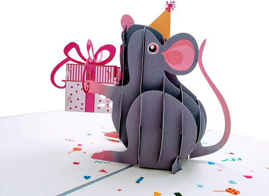 iGifts And Cards Cute Happy Mouse Birthday Pop Up Greeting Card - Awesome, Best Wishes, Congratulations, Celebration, Feliz Cumpleaños, Cheerful, Presents, Cool, Kid, Wow