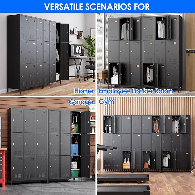 METAN Metal Locker for School Office Gym Bedroom, 9 Doors Black Steel Storage - Image 7