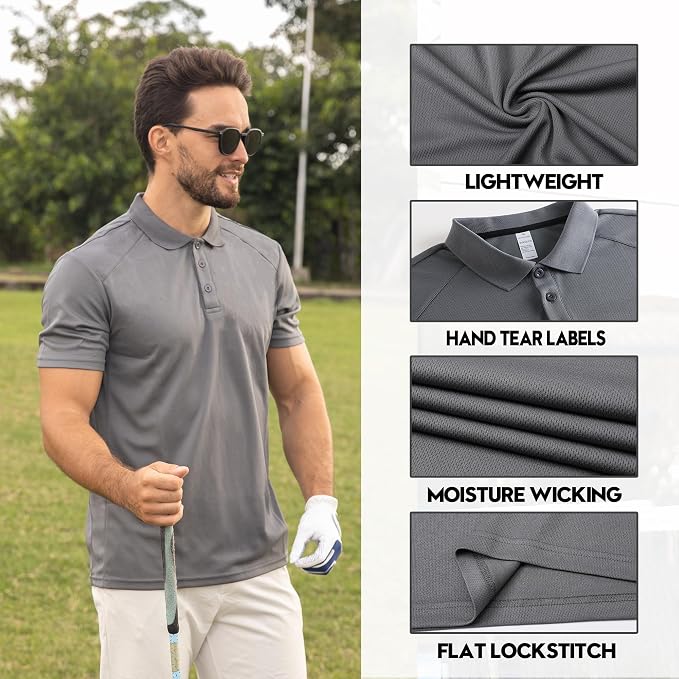 ZENGVEE Mens Polo Shirts Moisture Wicking Short Sleeve Performance Quick Dry - Image 2