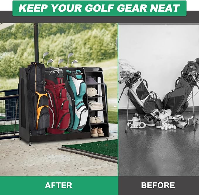 Wooden Golf Bag Organizer Garage Large Golf Bag Storage Rack Stand - Image 5