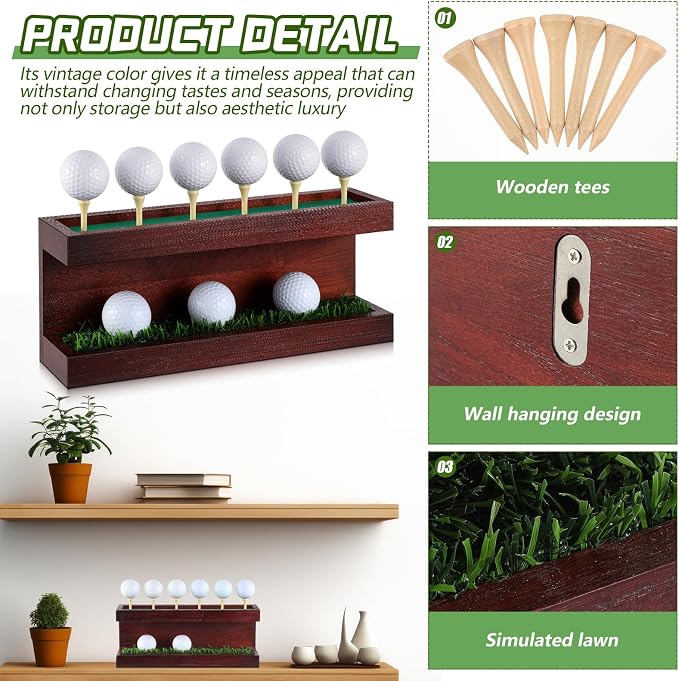 Menkxi Rustic Wood Golf Ball Holder 12.5 x 3 Inch Wall Mounted Vintage Display - Image 3