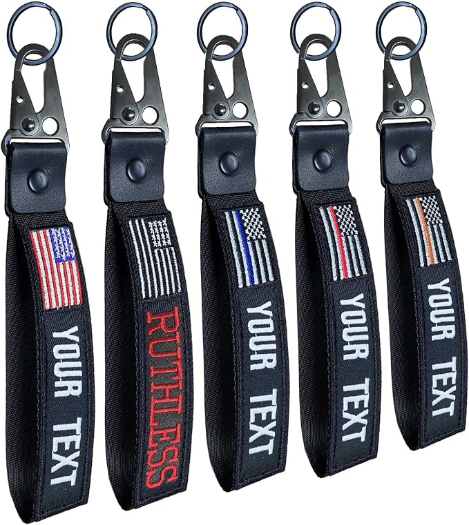 Custom Keychain, Personalized Key Tag Embroidery USA Flag Name by QJSPATCH