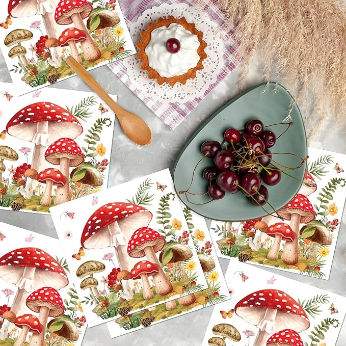 Mushroom Party Napkins Decorations, Fairy Tale Party Disposable Paper Napkins - Image 6