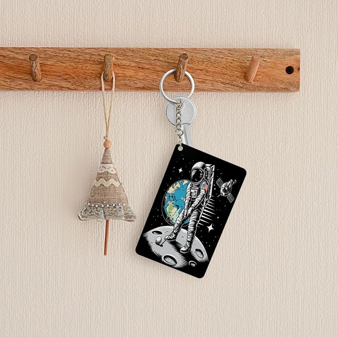 Astronaut Playing Golf Keychains Rectangular Acrylic Keychain Daily Key Ring - Image 6