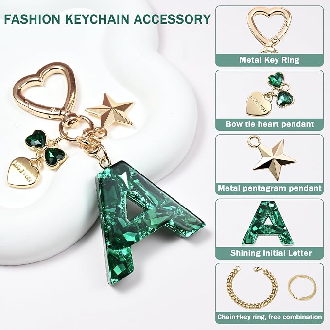 Cute Bling Keychain initial Letter Butterfly Star Pink Purple Gift - Image 2