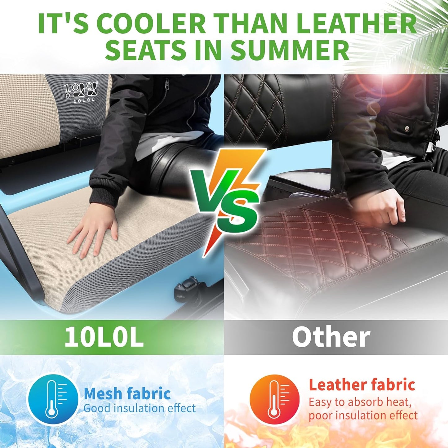 10L0L Golf Cart Seat Covers Universal for Yamaha Club Car Precedent Standard Front Seats, Breathable Mesh Bench Seat Cover, No Drilling Seat Cushion, All-Season Comfort Cool in Summer & Warm in Winter