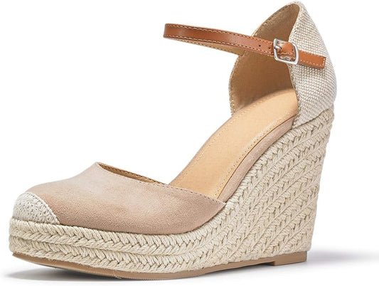 FISACE Womens Summer Espadrille Heel Platform Wedge Sandals Ankle Buckle Strap by FISACE