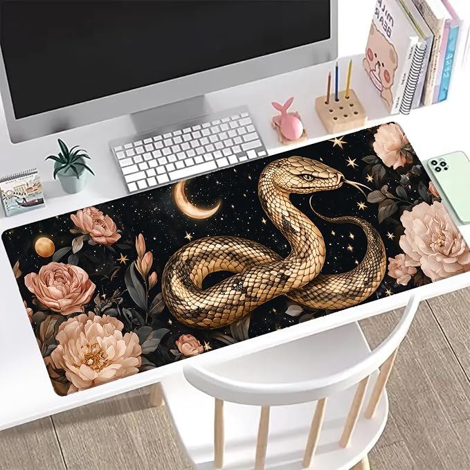 Snake and Moon Gaming Mouse Pad, Office Desk Mat, Anti-Slip Rubber Base Cool - Image 2