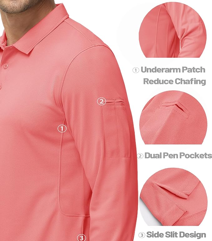 MAGCOMSEN Men's Polo Shirts 3 Button Quick Dry Performance Long Sleeve Tactical - Image 4