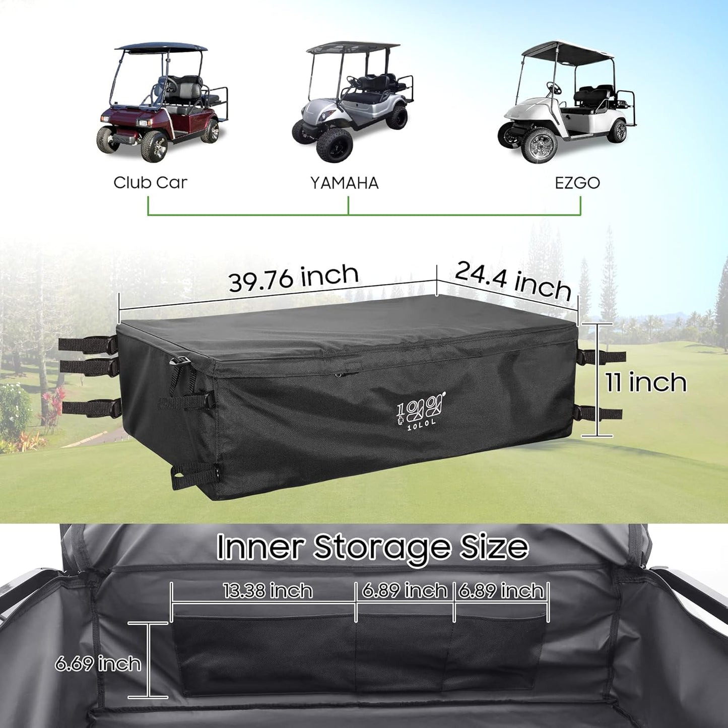 10L0L 4-Passenger Golf Cart Storage Bag, 800D PVC Dustproof Rear Bench Bag for Yamaha, EZGO, Club Car, No Drilling Required, Grocery Organizer with Secure Buckles