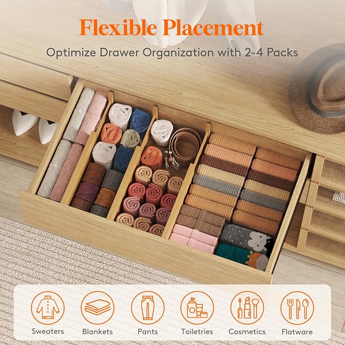 Lifewit 8 Pack 6" Deep Bamboo Drawer Dividers, 13-16.5" Expandable Drawer - Image 4