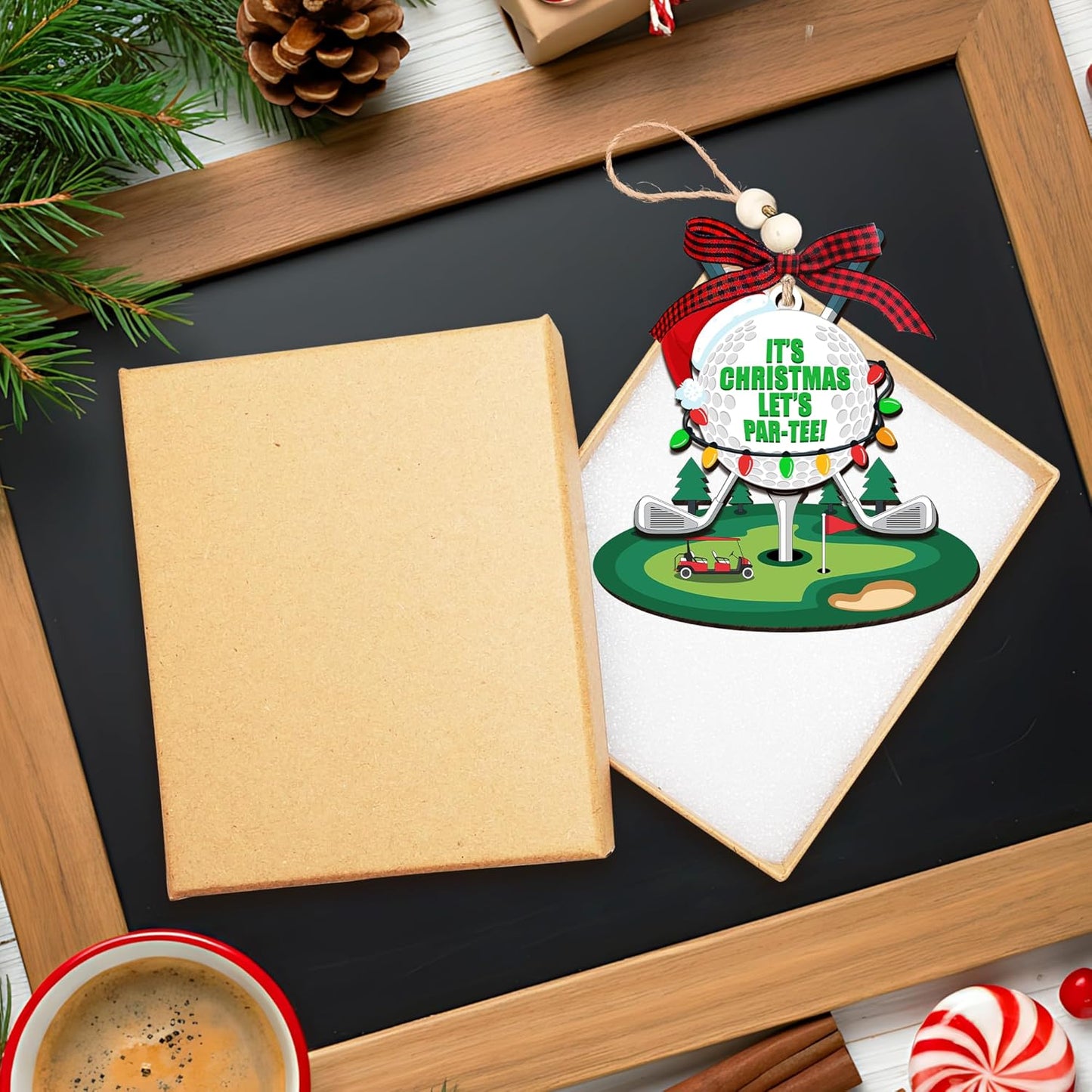 HEXMOZ Golf Christmas Ornaments 2025 - Christmas Golf Gifts for Men - Golfing Gifts for Golfers, Players, Fans - Cool Sports Present Ideas, Holiday Tree Decorations - Wood Xmas Ornaments
