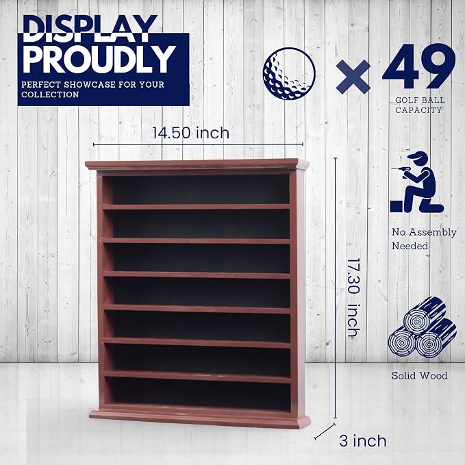 DECOMIL - 49 Golf Ball Display Case Cabinet Wall Rack Holder - No Door - Cherry - Image 4
