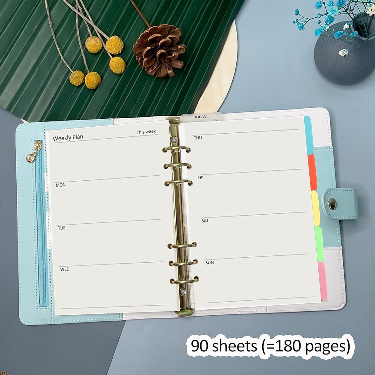 Harphia A5 6 Holes Binder Refill Value Set,90sheets weekly plan paper with sticker and divider,week planner inserts with binder pockets for A5 binder 6 hole refillable notebook,005da5week