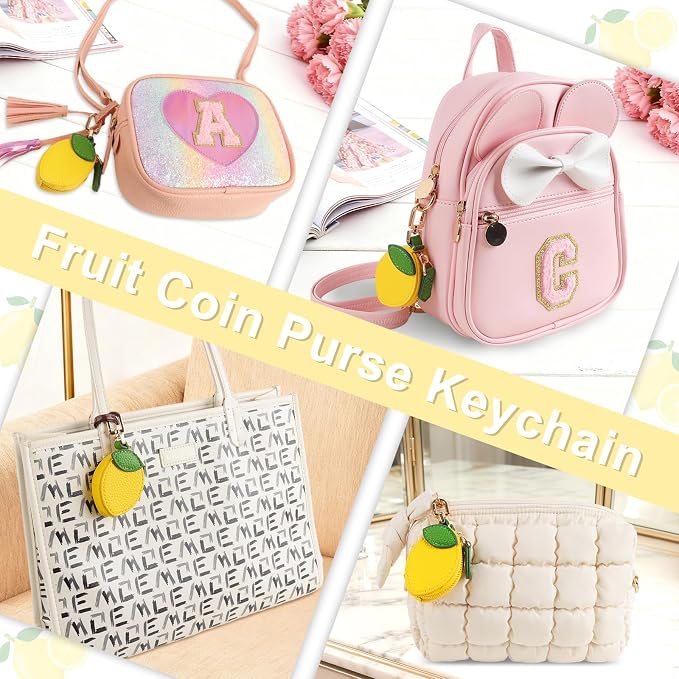 XSUIOY Orange Fruit Coin Purse Keychain Bag Charm, Mini Leather Coin Purse & - Image 5