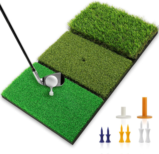 Golf Practice Mat 3-in-1 Turf Golf Hitting Mat for Swing, Putting & Chipping | Portable Golf Training Mat Indoor/Outdoor, Golf Mat with 8 Tees