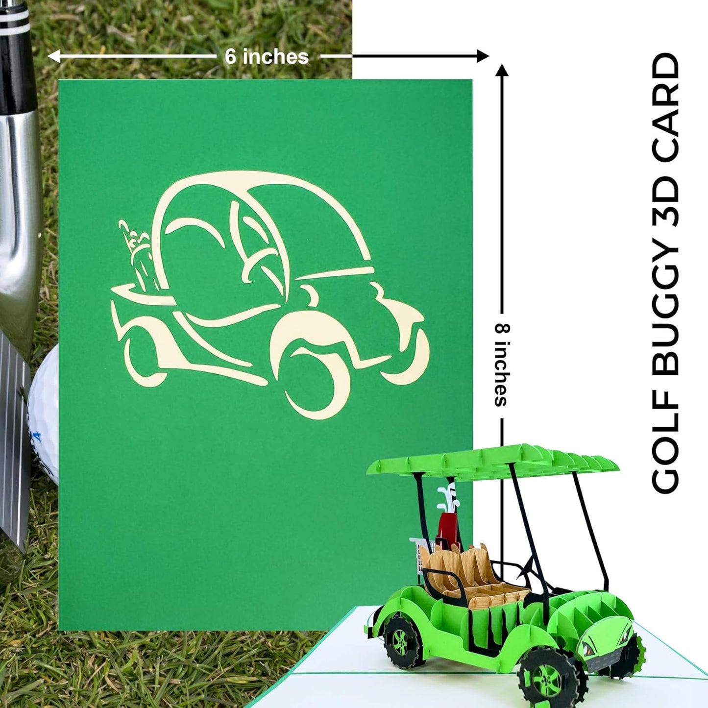 iGifts And Cards Awesome Green Golf Cart 3D Pop Up Greeting Card - Hole in One, Putter, Clubs, Cool, Fun, Half-Fold, Celebration, All Occasion, Happy Birthday, Retirement, Father's Day, Mother's Day