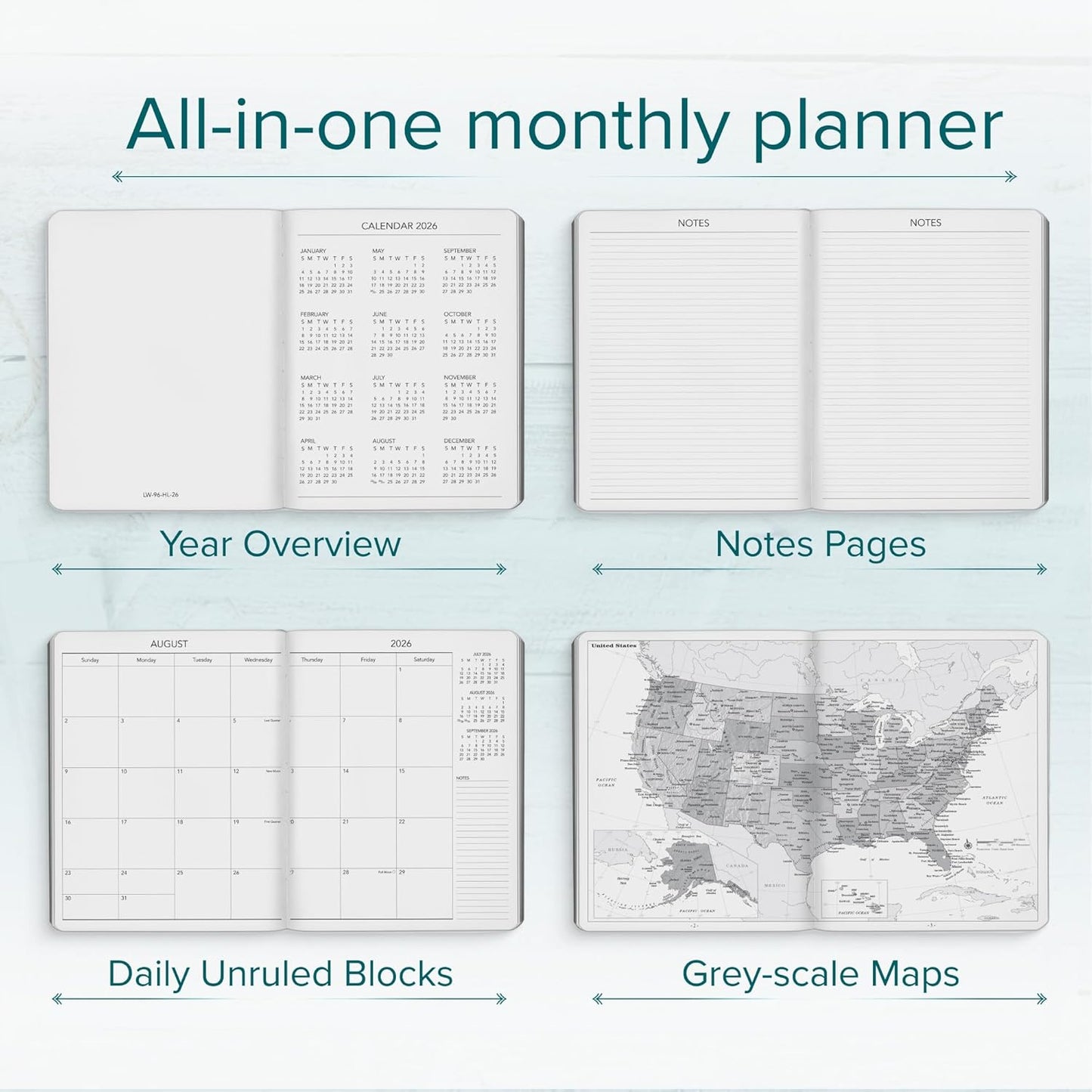 Harbor Large Weekly Monthly Planner 2025-2026 - Calendar Planner and Notebook, Durable Faux Leather, 192 Pages, Softcover & Book Bound - Cambridge Jade - 9.75 x 7.5 "