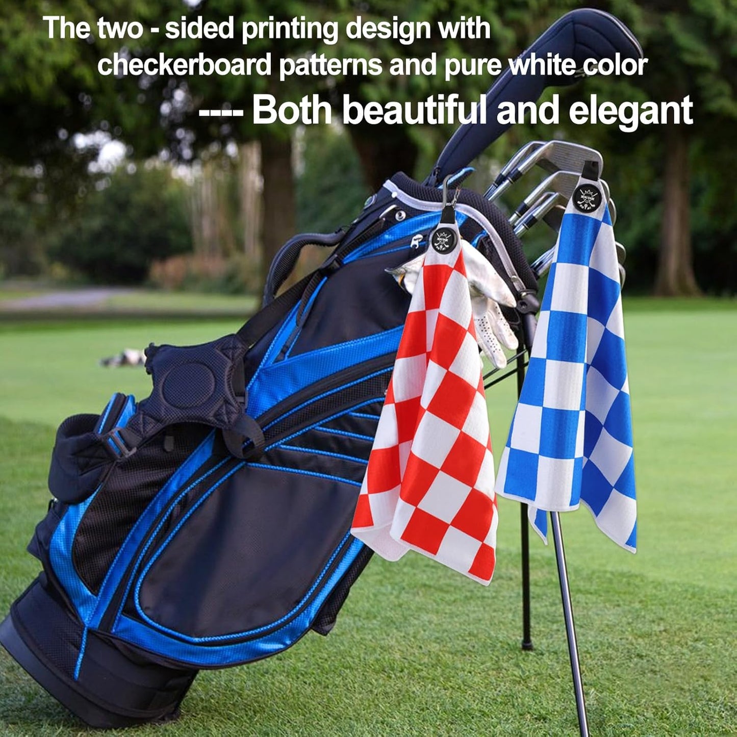 2 Pack 24"x16" Magnetic Golf Towels - Premium Waffle Pattern, with Magnet & Carabiner Clip for Golf Bags, Carts & Clubs. Essential for Men & Women Golfers - Blue/Black