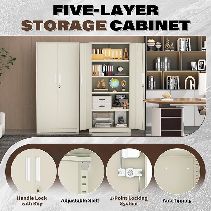 Incbruce 72” Metal Storage Cabinet, Locking Steel Storage Cabinets - Image 8