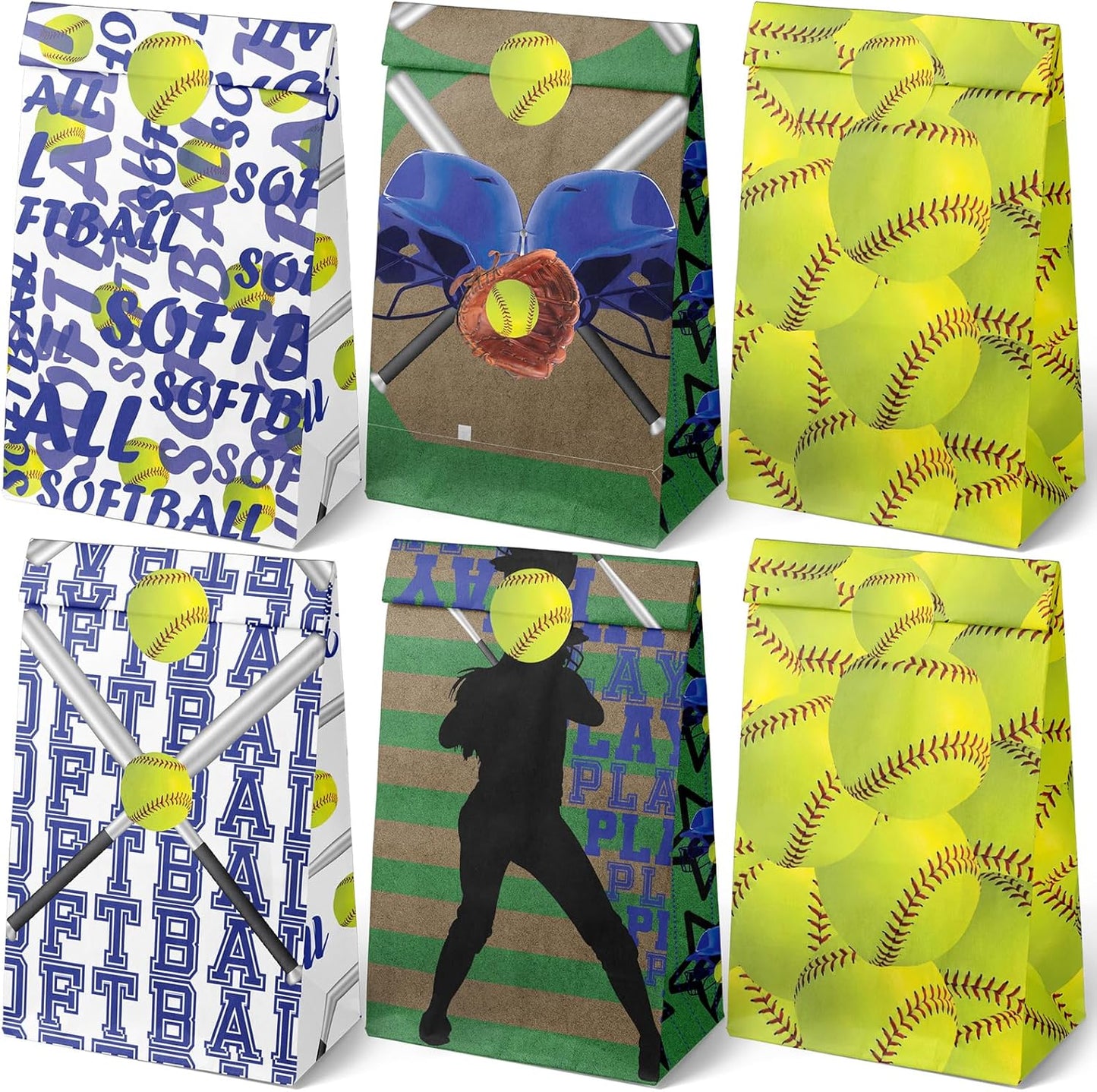 24 Softball Party Favor Bags with Stickers Softball Goodie Bags Softball Party Favors for Kids Softball Birthday Party Supplies