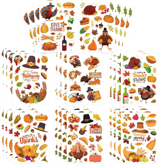 32 Sheets Thanksgiving Stickers, Fall Autumn Sticker Turkey Fall Harvest Food Pumpkin Maple Leaves Stickers, Thanksgiving Party Favors Supplies