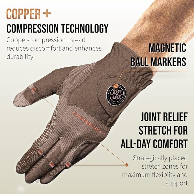 Copper Tech Golf Gloves Men Right Handed Golfer or Left Handed Golfer | Copper - Image 2