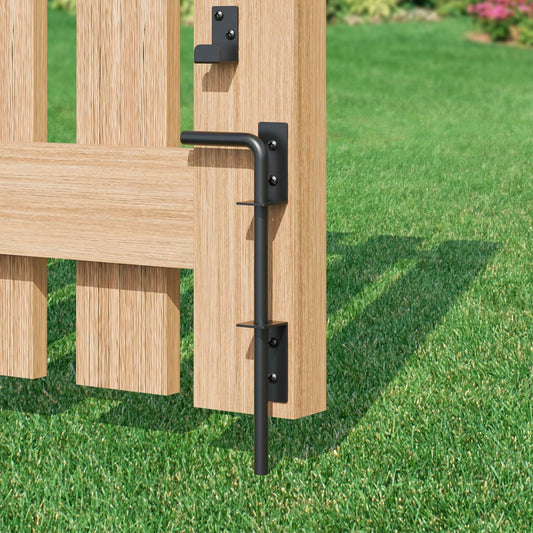 12" Heavy Duty Cane Bolt Gate Drop Rod, Extra Thick Gate Ground Latch Hardware for Wood PVC Vinyl Metal Fences Gates, Wrought Iron Doors Stopper Gate Latches, Black Finish, 1 Pack