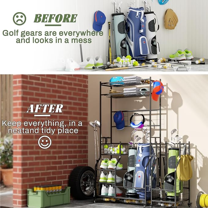 Golf Bag Storage Organizer for Garage Holds 3 Bags - Image 3
