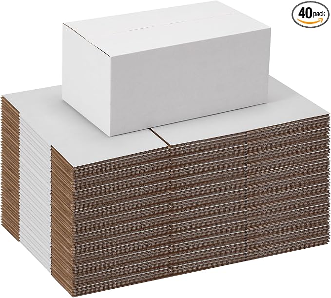 9x5x4 White Shipping Boxes Set of 40, Kraft Corrugated Cardboard Small Business by Schliersee