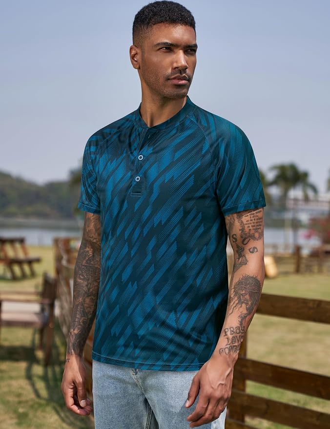 TAPULCO Mens Collarless Golf Shirts Short Sleeve Dry Fit Stretch Casual - Image 3