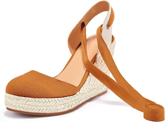FISACE Womens Summer Espadrille Heel Platform Wedge Sandals Ankle Buckle Strap - Image 7