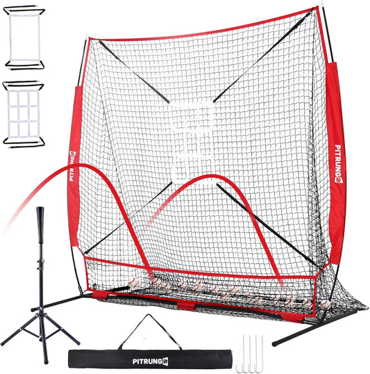 Baseball Softball Tee Batting Tee for Hitting T tee Ball Set Stand Baseball Softball Hitting Pitching Screen Net for Kids Teens Batting Net Set Training Equipment W/Carry Bag for Outdoor