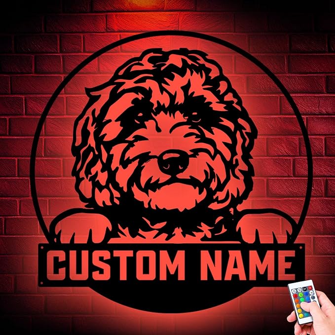 Custom Golden Doodle Metal Sign, Unique LED Lights Home Decor, Personalized by Unknown