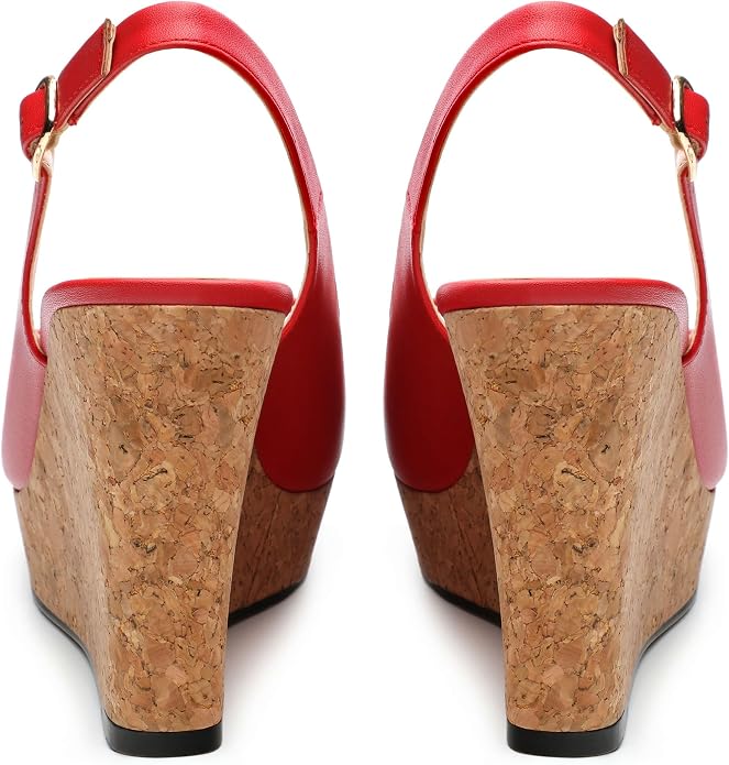 Womens Peep Toe Wedge Heels Matte Fashion Cork Slingback Pumps Platform Wedge - Image 4