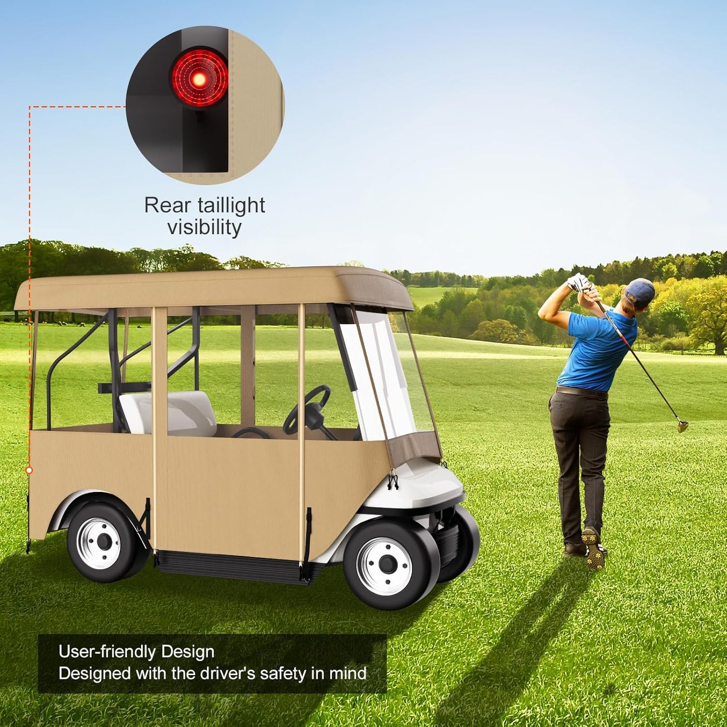 Happybuy Golf Cart Enclosure, 4-Person Golf Cart Cover, 4-Sided Fairway Deluxe, 300D Waterproof Driving Enclosure with Transparent Windows, Fit for EZGO, Club Car, Yamaha Cart