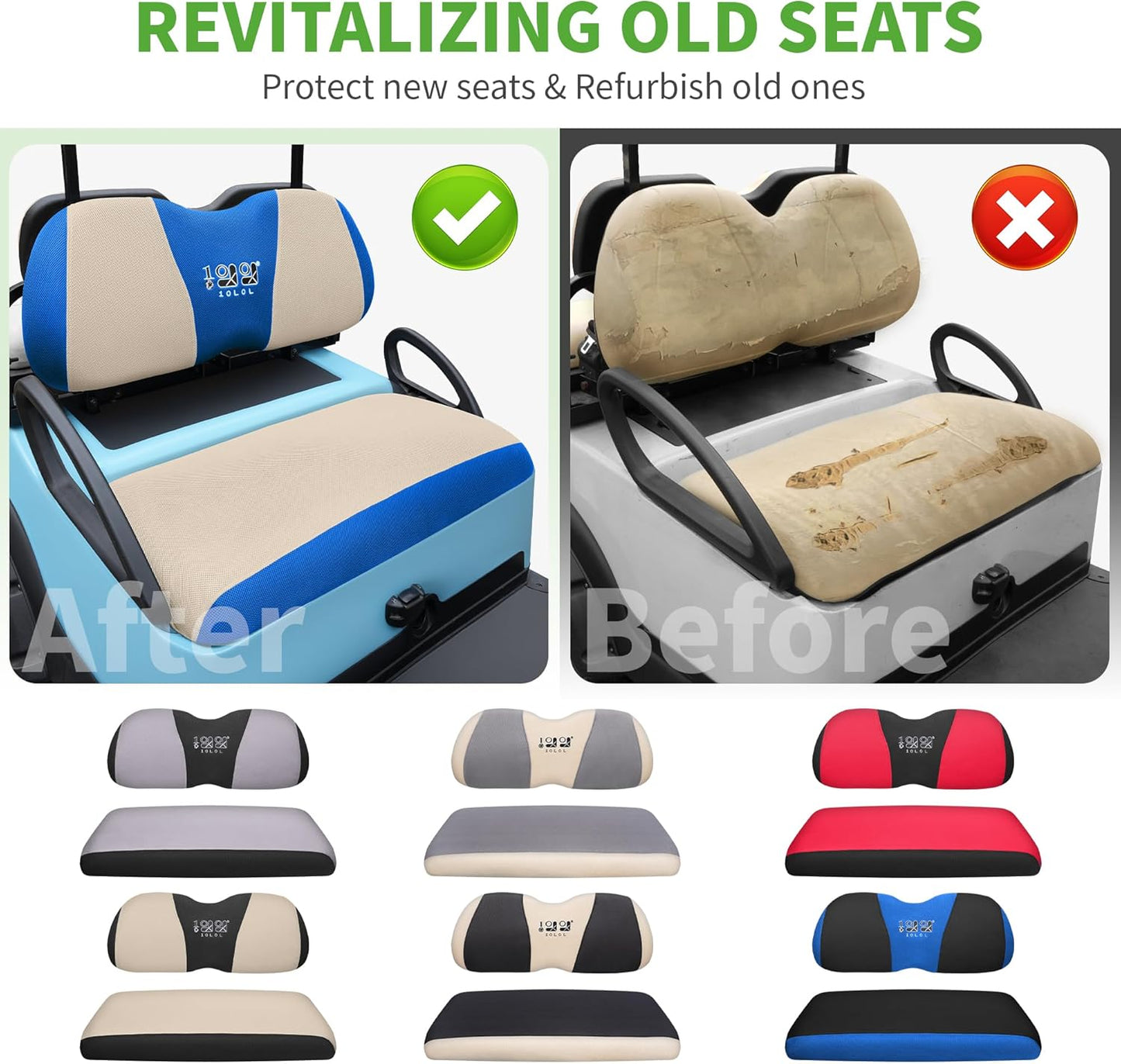 10L0L Golf Cart Seat Covers Universal for Yamaha Club Car Precedent Standard Front Seats, Breathable Mesh Bench Seat Cover, No Drilling Seat Cushion, All-Season Comfort Cool in Summer & Warm in Winter