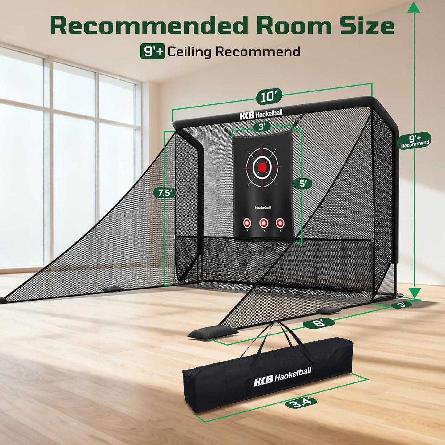 Haokelball Golf Practice Hitting Net for Driving Real Balls, Indoor Chipping Swing Training Nets with Impact Target, 10x7.5ft Heavy Duty Netting with Carry Bag for Backyard Outdoor Use