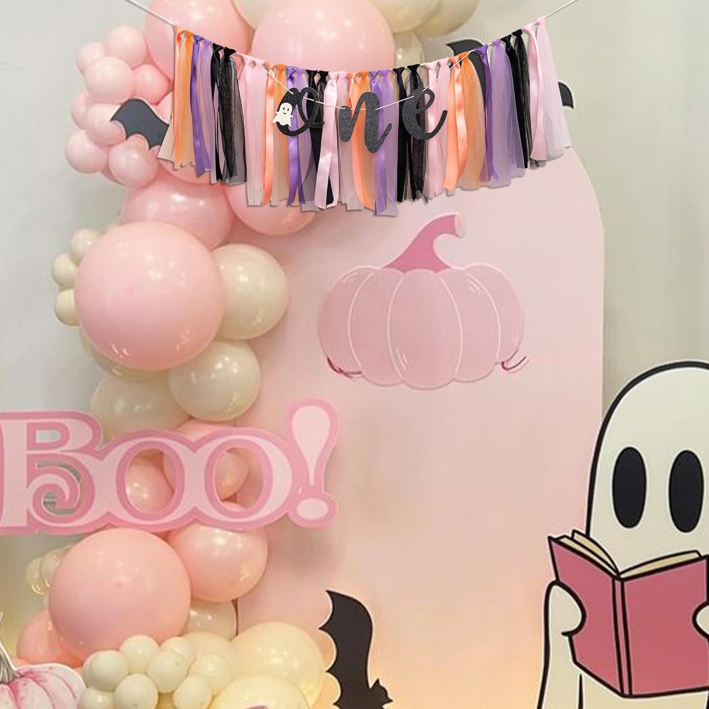 Halloween Spooky One High Chair Banner - Little Ghost Baby 1st Birthday Party Decoration Supplies, Halloween Themed Spooky Garland, Boo Ghost Sign Birthday Party Backdrop Decoration Banner